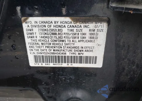 2011 Acura Mdx z USA, uszkodzony, nr VIN 2HNYD2H28BH543498